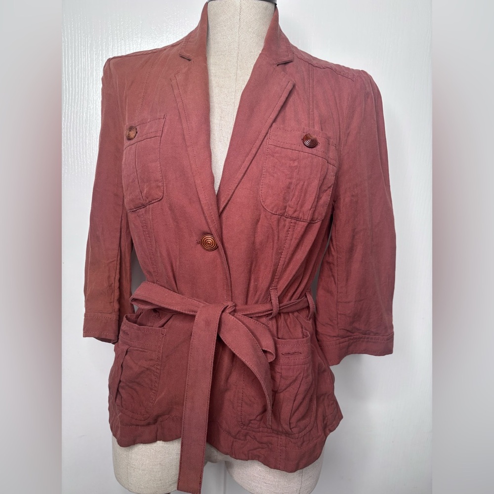 Anthropologie Cartonnier Rustic Brown Tie-Front Blazer Jacket Size 10